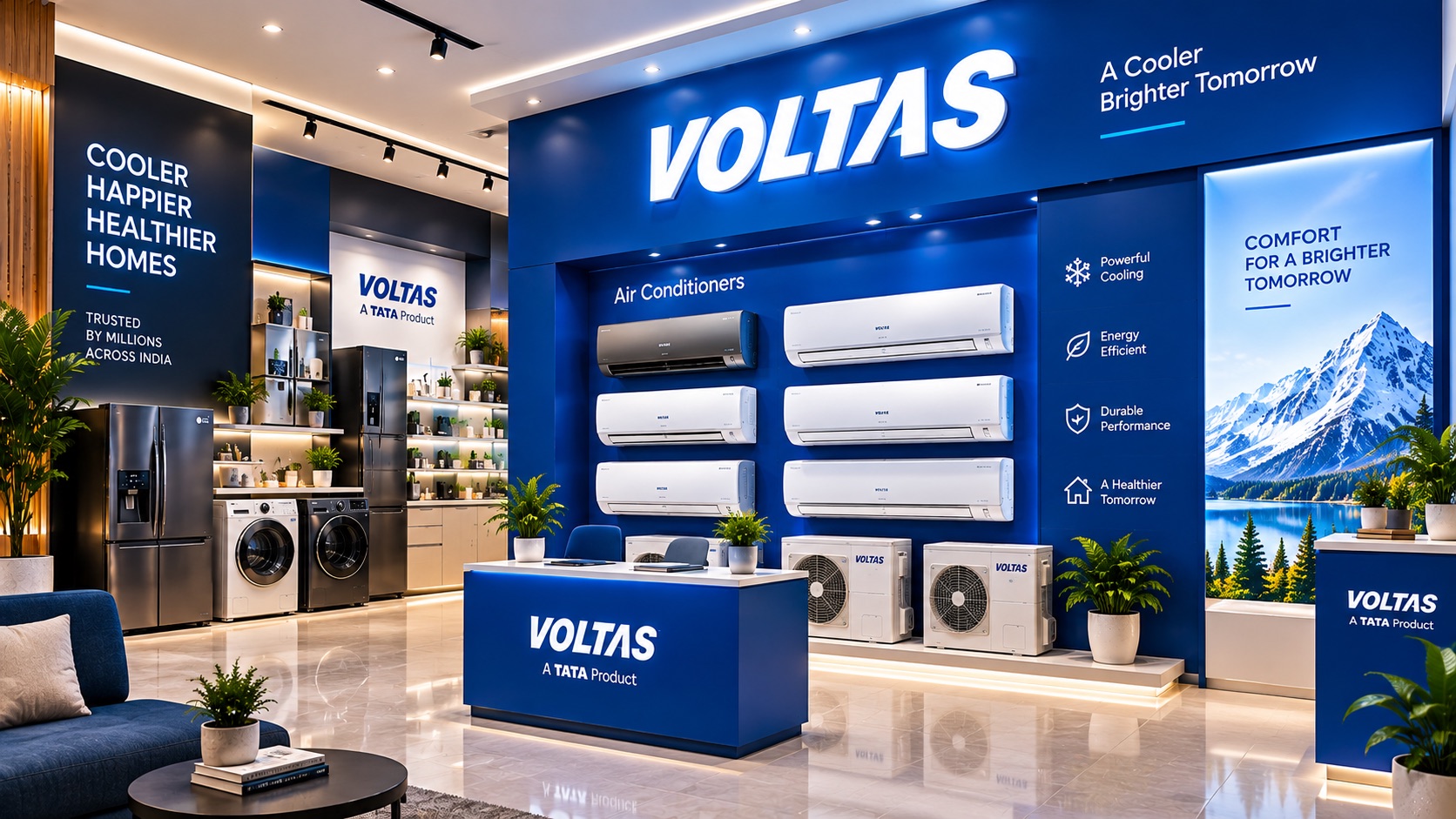 Voltas Brand Shop showroom with wall-mounted air conditioners
